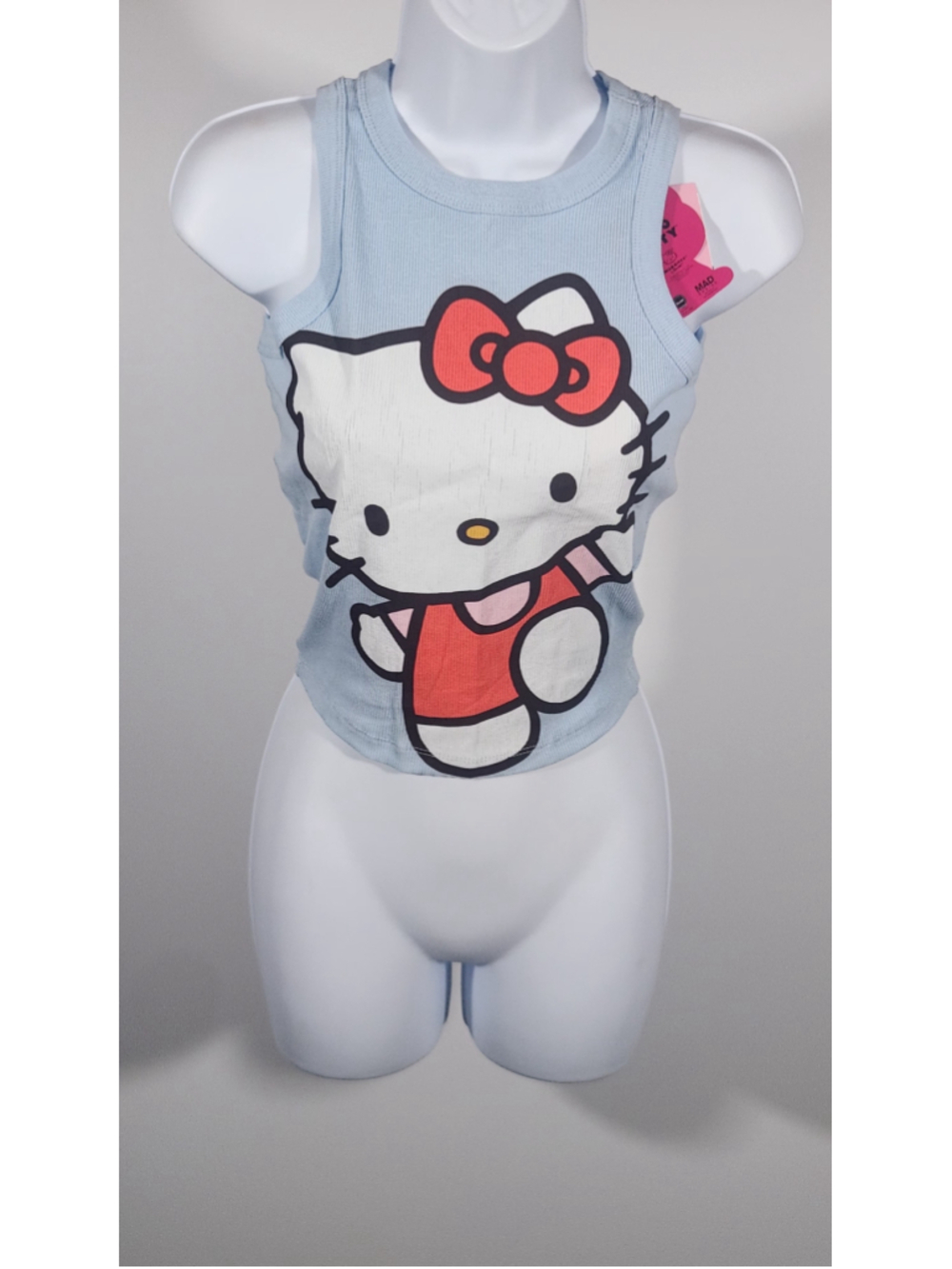 Sanrio Hello Kitty Women's Small Cropped Ribbed Tank Top Blue NWT Y2K Kawaii